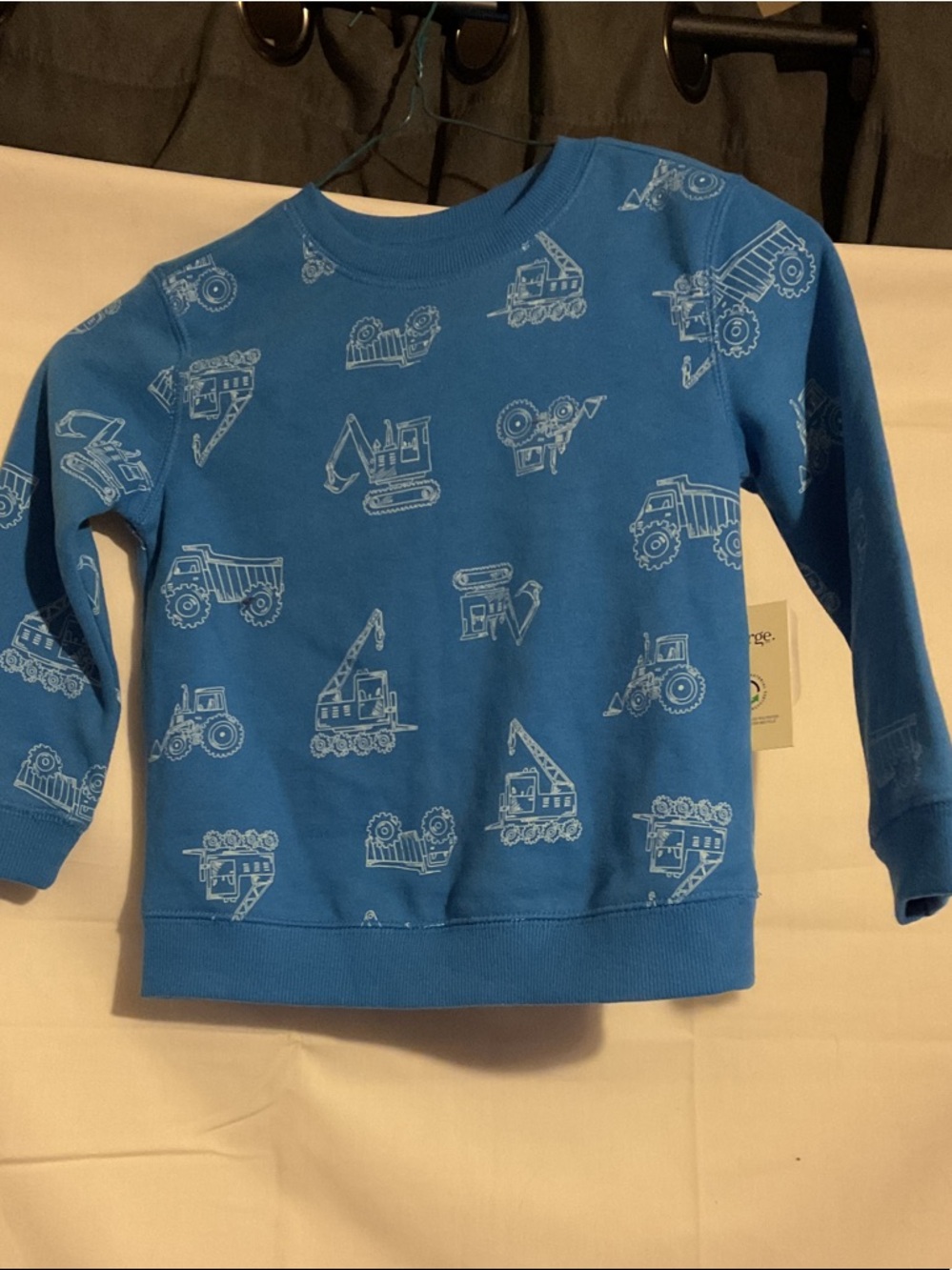 George Blue Kids Crewneck Sweatshirt with White Gear Print and stretch denim